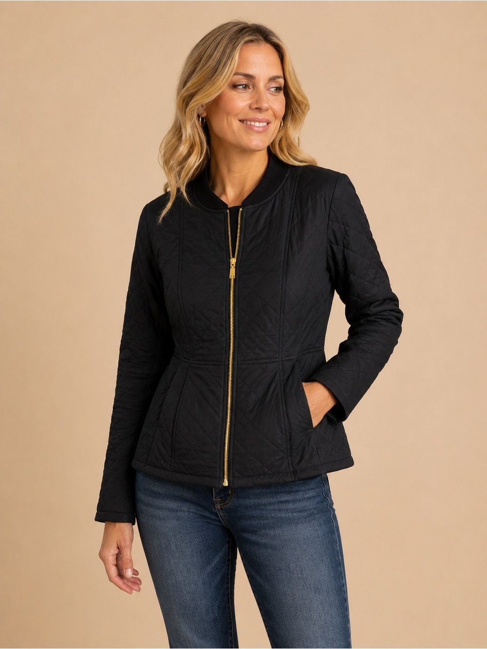 Ilse Jacobsen Hornbaek Quilted Black Jacket Large Gold Trim